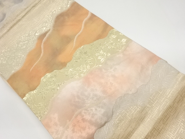 リサイクル　道長取りに唐草・花菱・波模様織出し名古屋帯